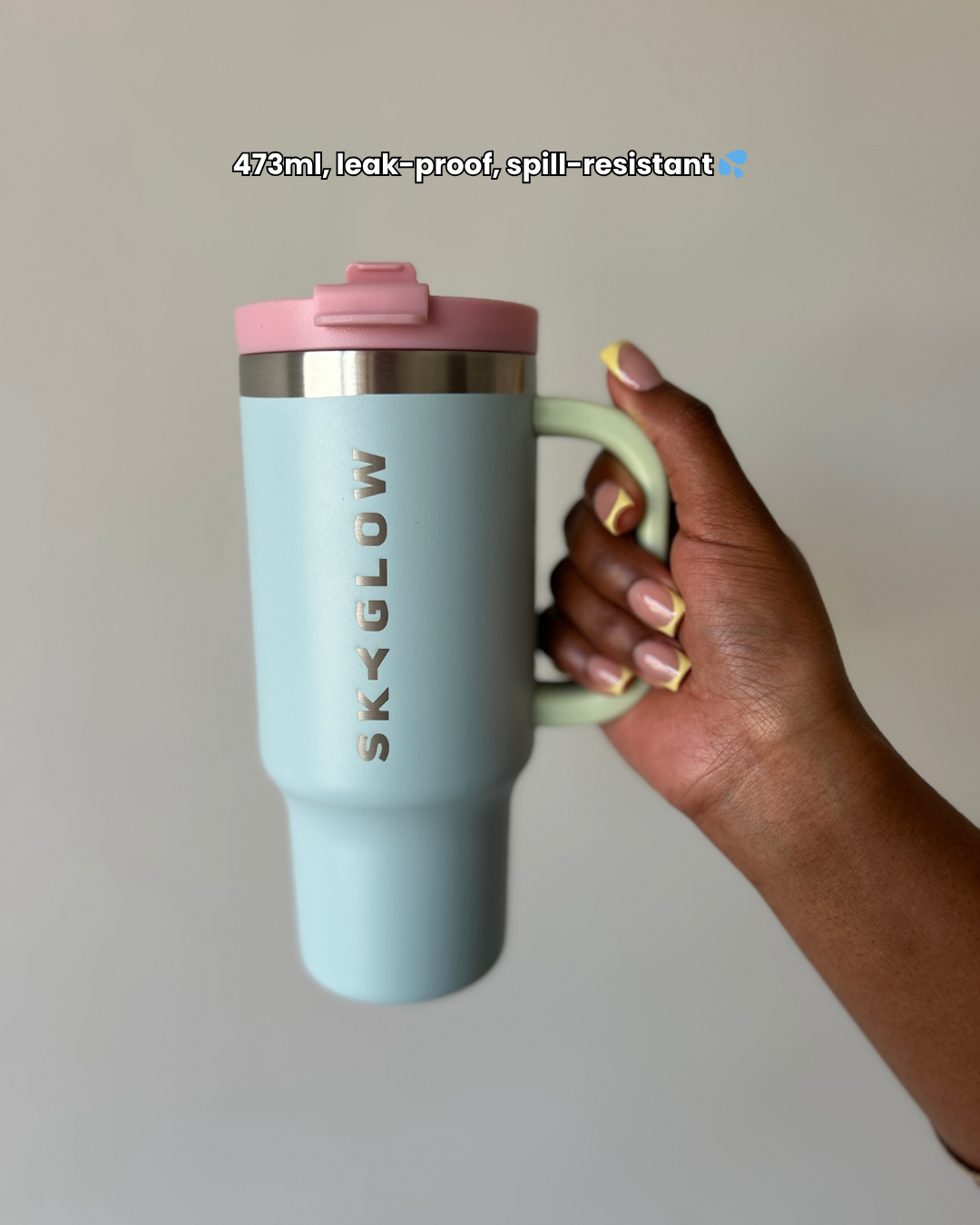 SkyGlow Kids 473ml Insulated Tumbler with Handle & Straw | Spill-Proof Petal Sky