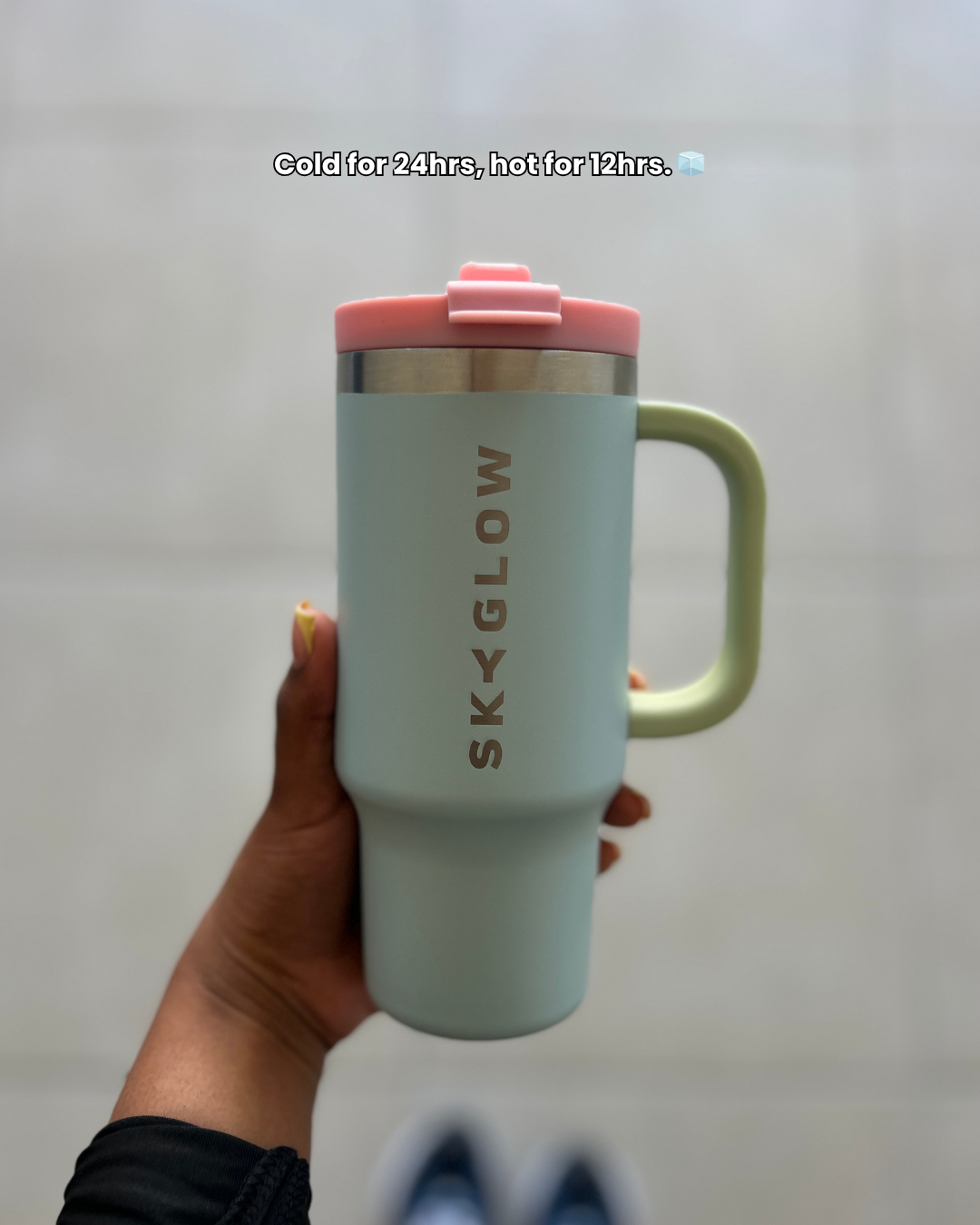 SkyGlow Kids 473ml Insulated Tumbler with Handle & Straw | Spill-Proof Petal Sky