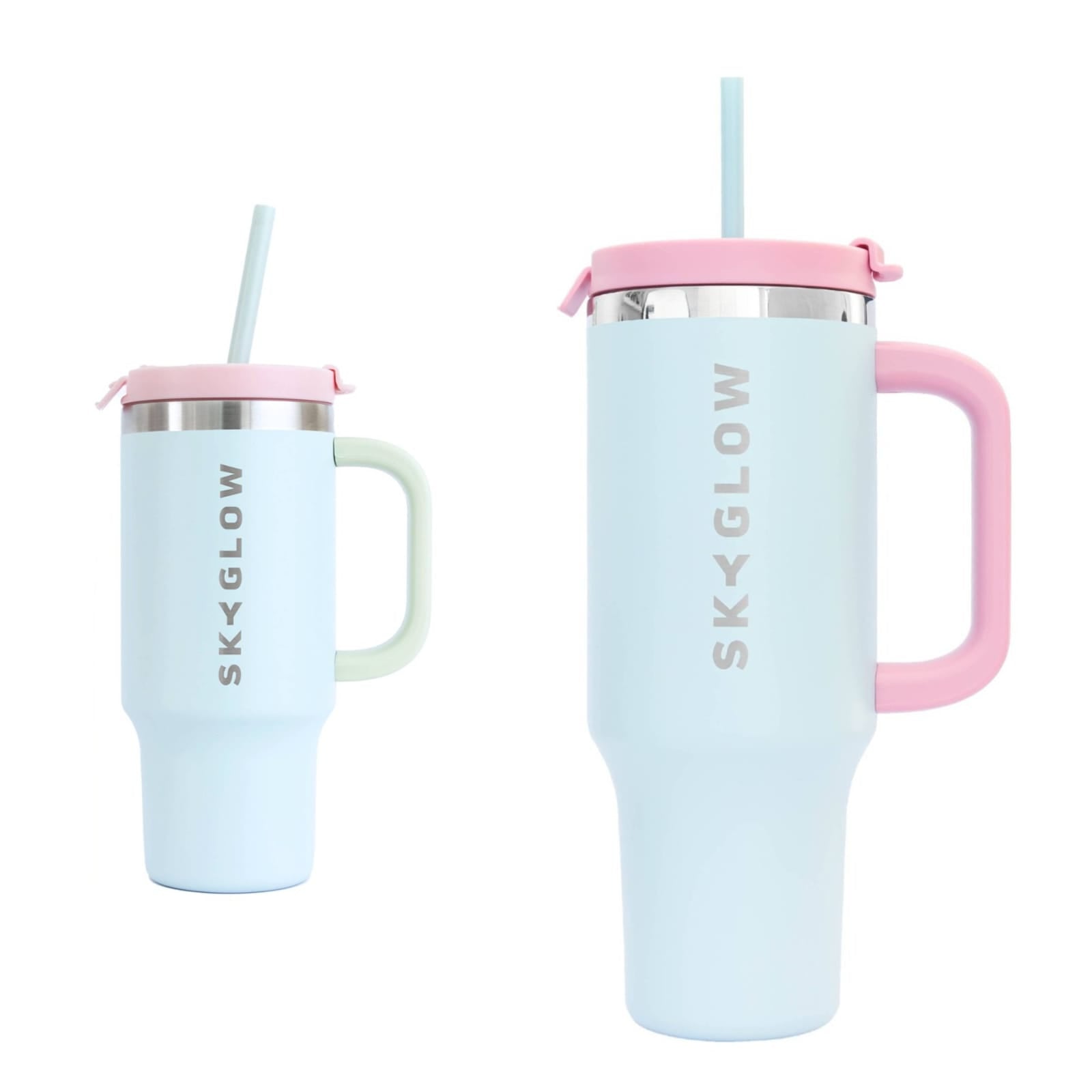 SkyGlow Kids 473ml Insulated Tumbler with Handle & Straw | Spill-Proof Petal Sky
