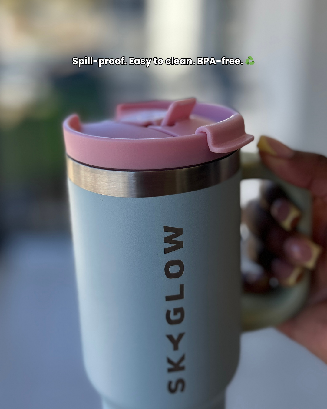 SkyGlow Kids 473ml Insulated Tumbler with Handle & Straw | Spill-Proof Petal Sky