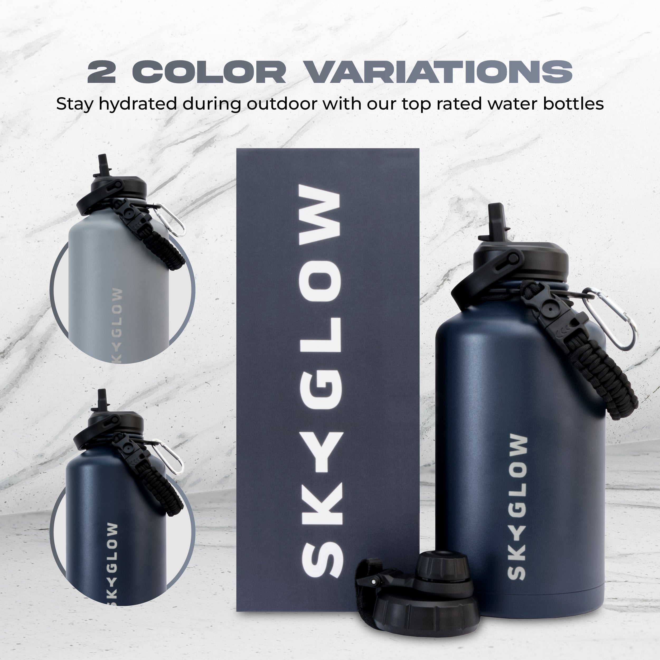SkyGlow 1.9L Insulated Water Bottle Leakproof Stainless Steel Gym Travel