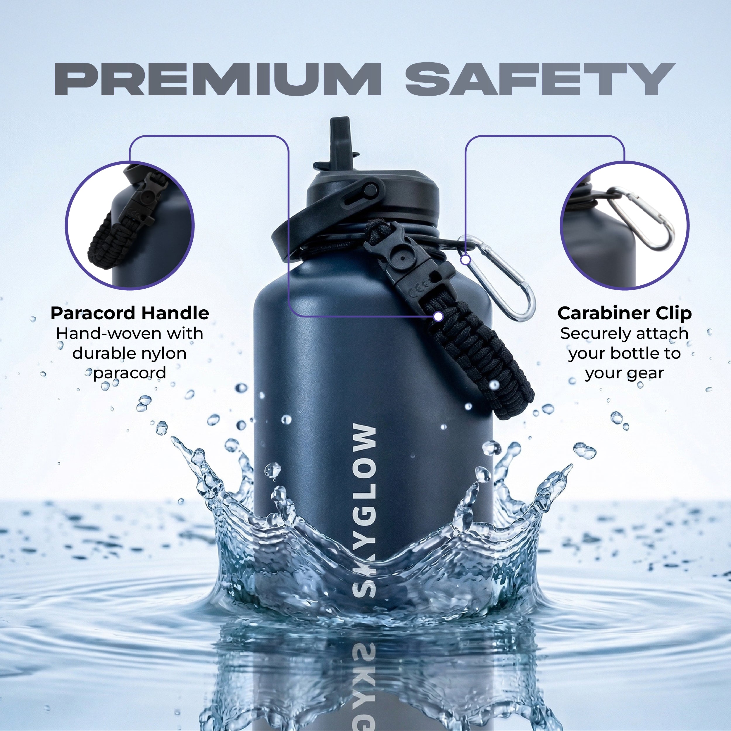 SkyGlow 1.9L Insulated Water Bottle Leakproof Stainless Steel Gym Travel