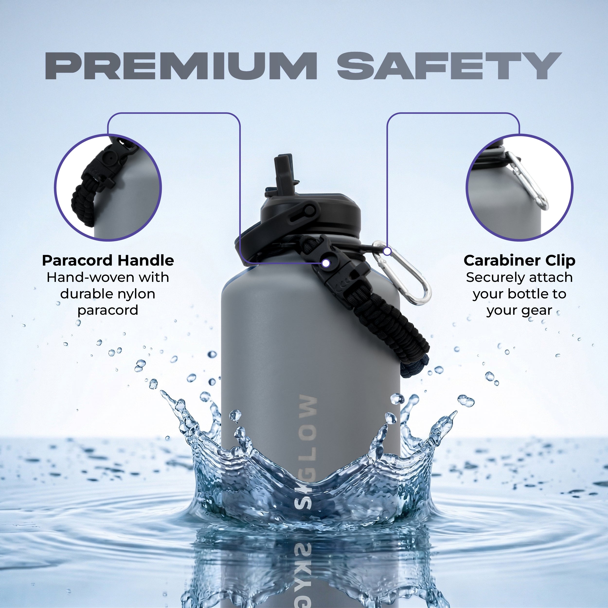 SkyGlow 1.9L Insulated Water Bottle Leakproof Stainless Steel Gym Travel