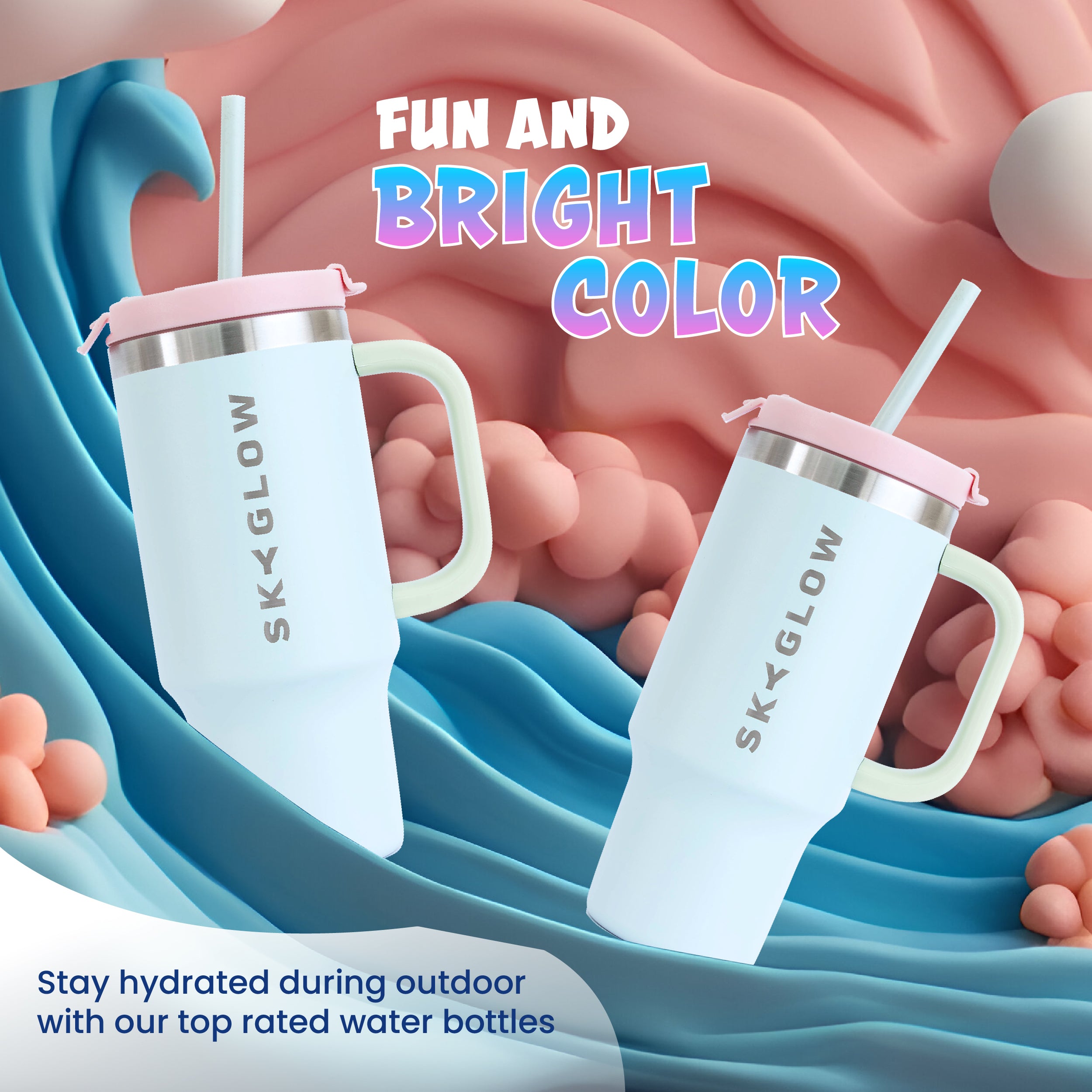 SkyGlow Kids 473ml Insulated Tumbler with Handle & Straw | Spill-Proof