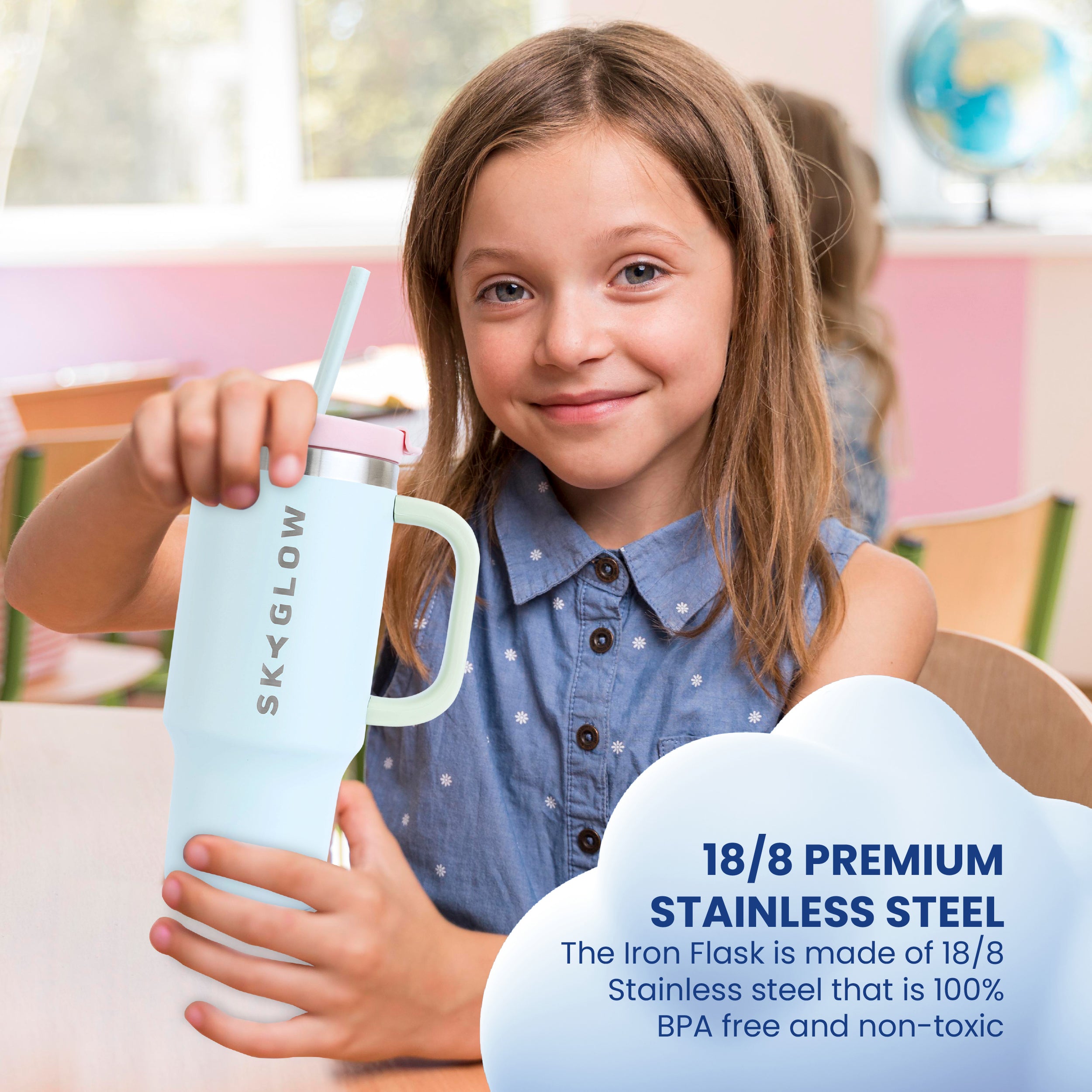SkyGlow Kids 473ml Insulated Tumbler with Handle & Straw | Spill-Proof