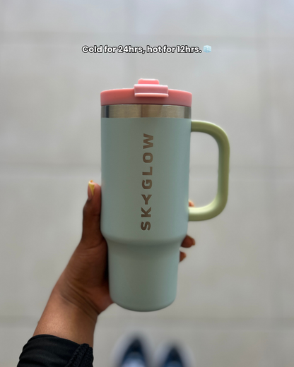 SkyGlow Kids 473ml Insulated Tumbler with Handle & Straw | Spill-Proof Petal Sky