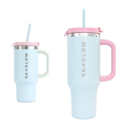 SkyGlow Kids 473ml Insulated Tumbler with Handle & Straw | Spill-Proof Petal Sky