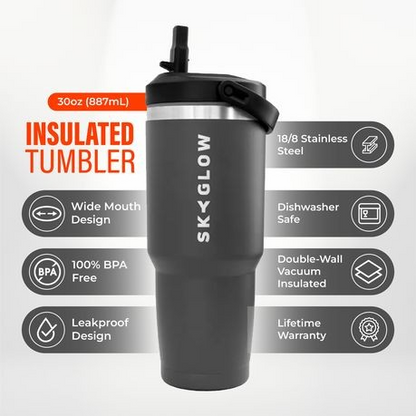 887ml Stainless Steel Tumbler with Flip Straw